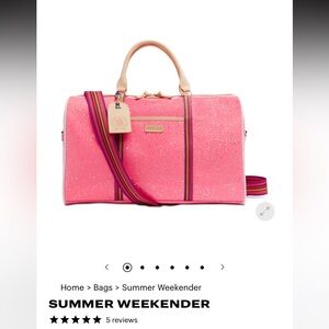 Consuela Pink Glitter Weekender with Tan Handles